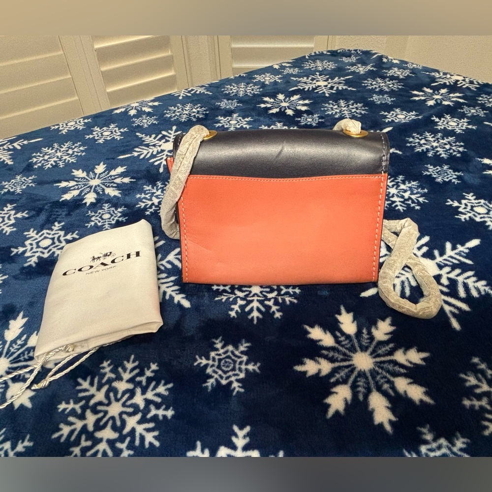 Coach Navy and Tan Mini Bag with Gold Flower Accent - Picture 2 of 6